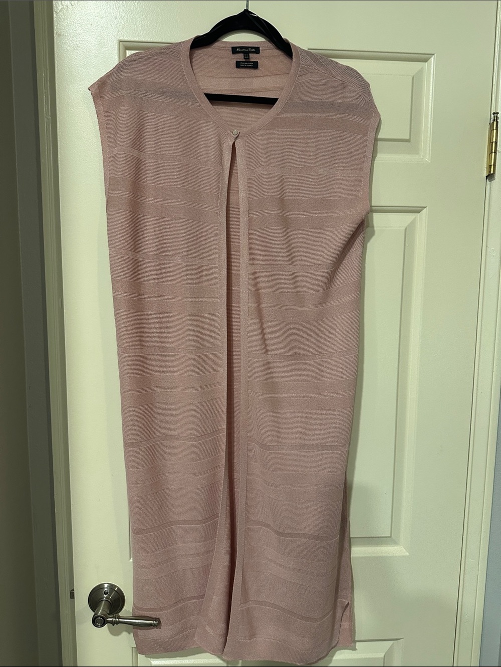 Massimo Dutti Light Pink Short Sleeve Long Knit Italian Yarn Sweater Duster